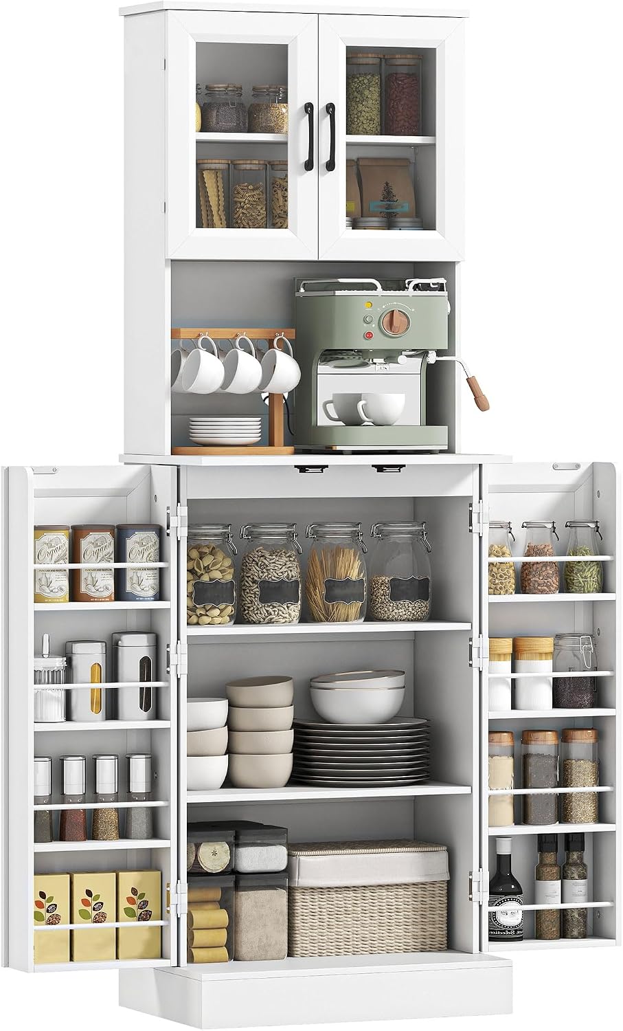 HOMCOM Midi- & Hochschränke, Küchenschrank mit 4 Türen Arbeitsplatte 60 x 39, 5 x 180 cm Weiß