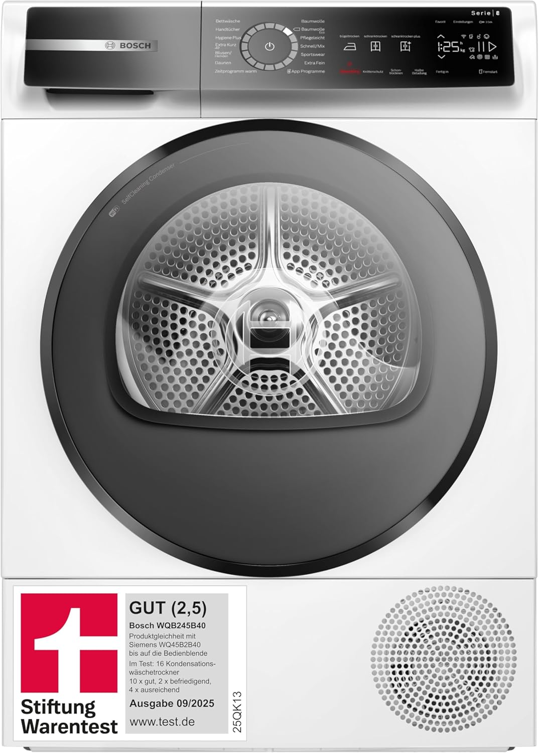 Bosch WQB245B40 GUT (2 5)* 8 Stiftung Warentest Serie Smarter Wärmepumpentrockner, 9 kg, AutoDry Sensorgesteuerte Trocknung