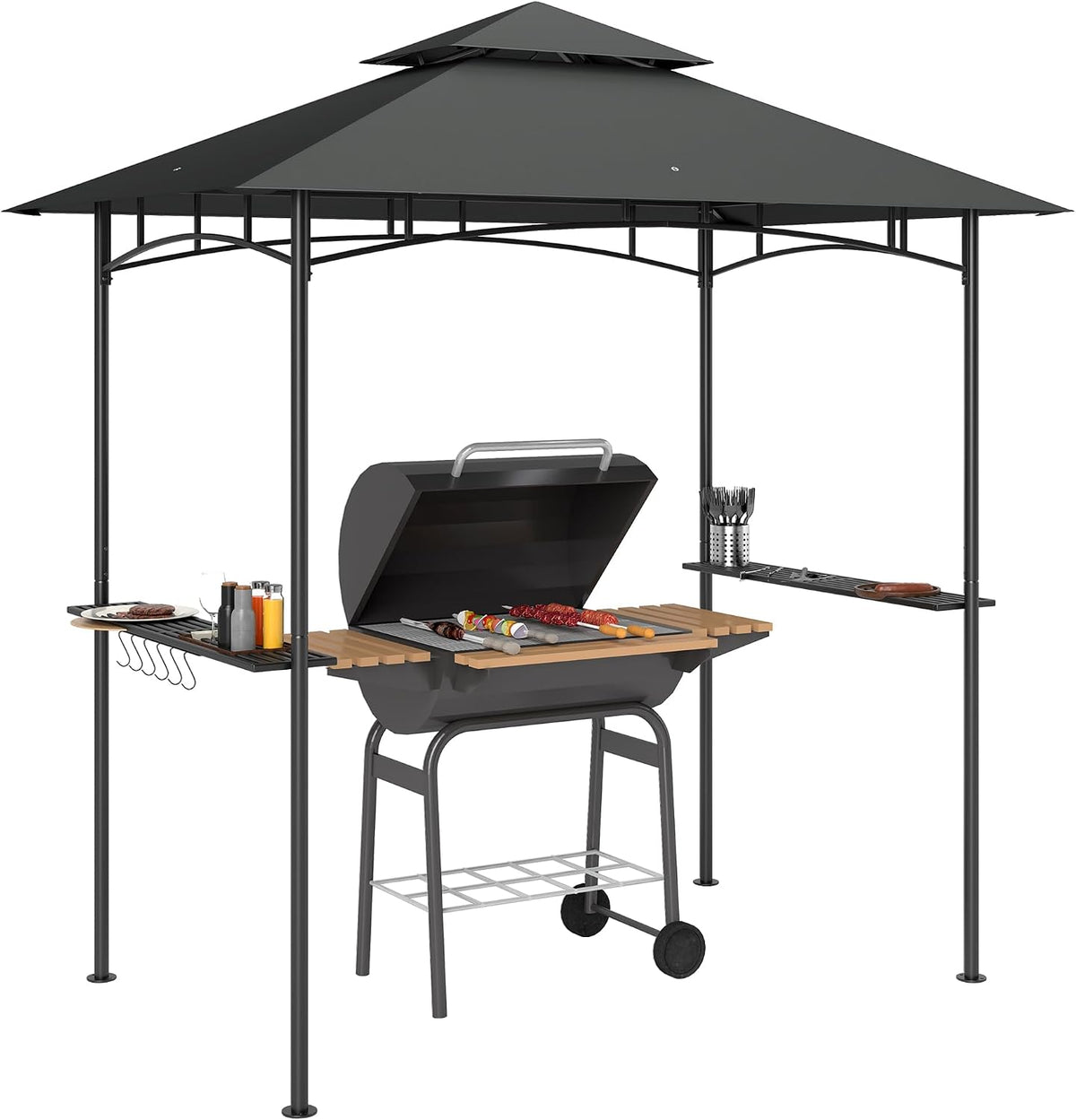 Pavillon Grill, mit LED 240 × 150 × 258cm Wasserabweisend Dunkelgrau, Outsunny