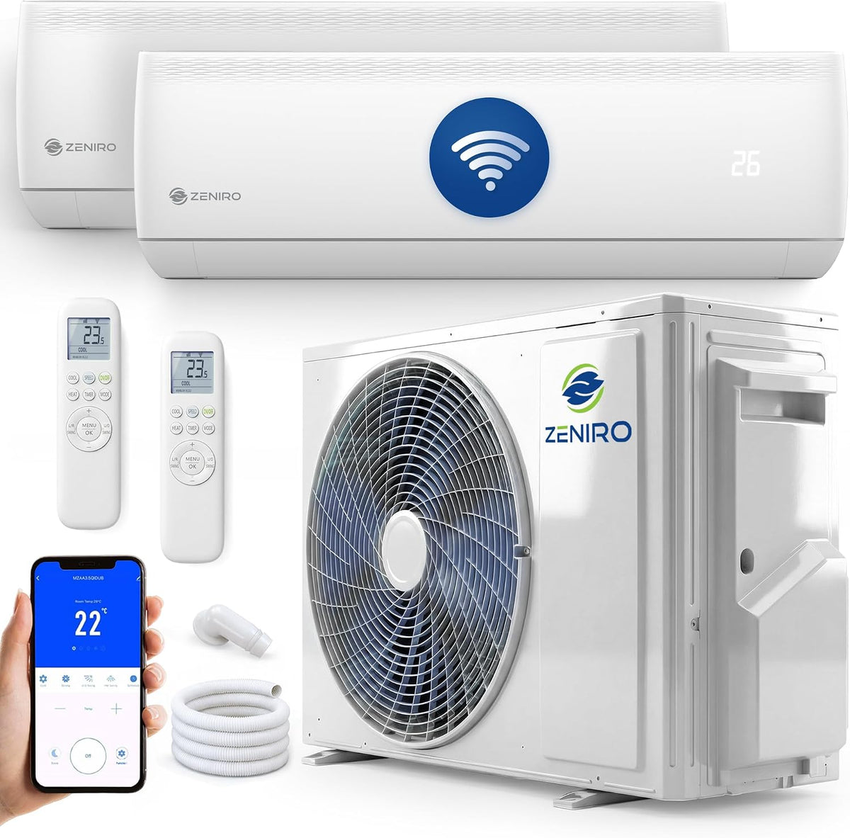 Zeniro Split-Klimaanlage, 3kW) Klimagerät Air Conditioner mit Heizfunktion 21000 BTU 6