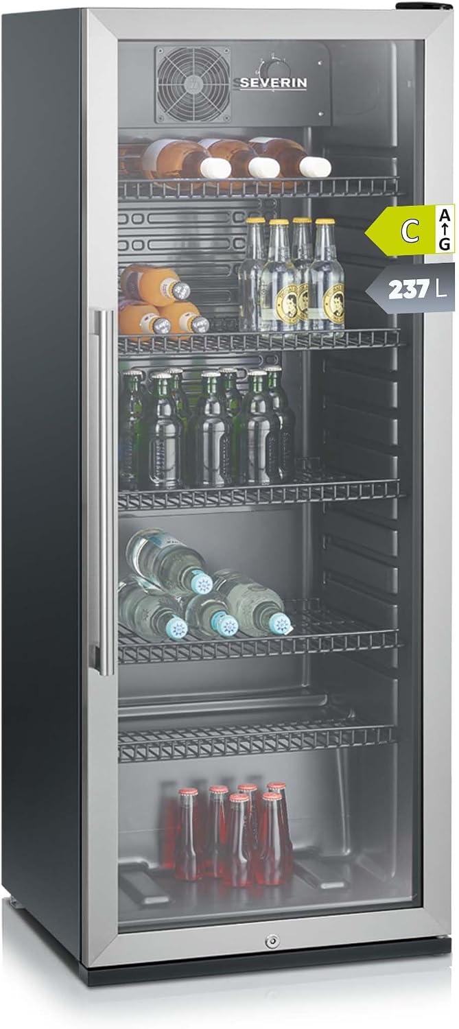 Getränkekühlschrank, Flaschenkühlschrank, mit integriertem Schloss und integrierter LED-Beleuchtung, 237 L Nutzinhalt, schwarz, FKS 8841, SEVERIN