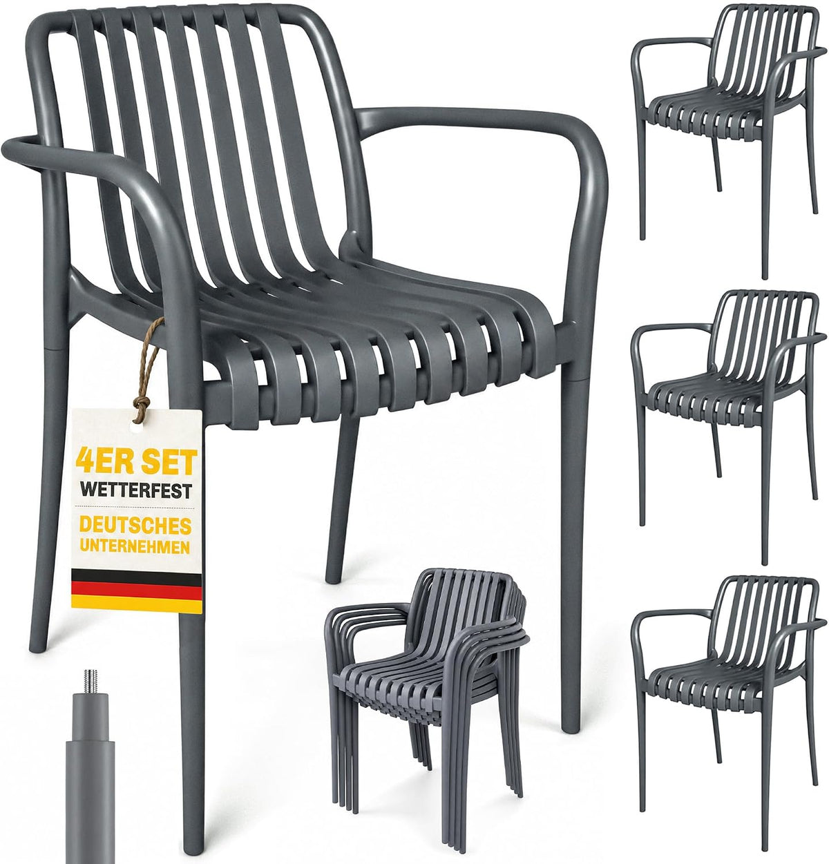 Möbel, Gartenstühle 4er Set Stapelbare 55 x 58, 5 x 81, 5 cm Dunkelgrau, Outsunny