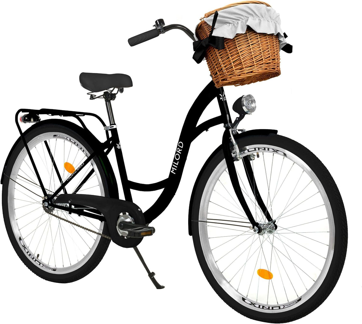 MILORD 28 1-Gang . Zoll schwarz Komfort Fahrrad, mit Korb und Rückenträger, Hollandrad, Citybike, Cityrad, Retro, Vintage