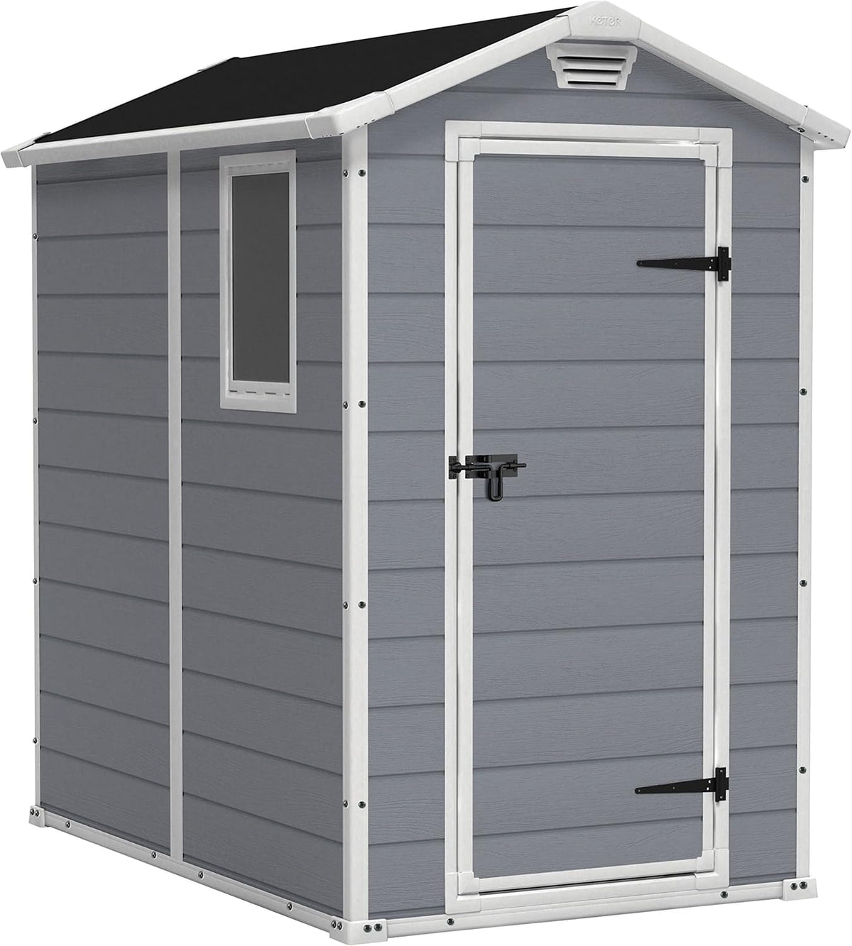 Keter 4x6S Manor Gartenhaus, wetterfest 3.8m³, Kunststoff, Outdoor, Außenmaße: BxTxH:130 × 192 × 198cm, Innenmaße: BxTxH:111 × 177 × 190cm, grau