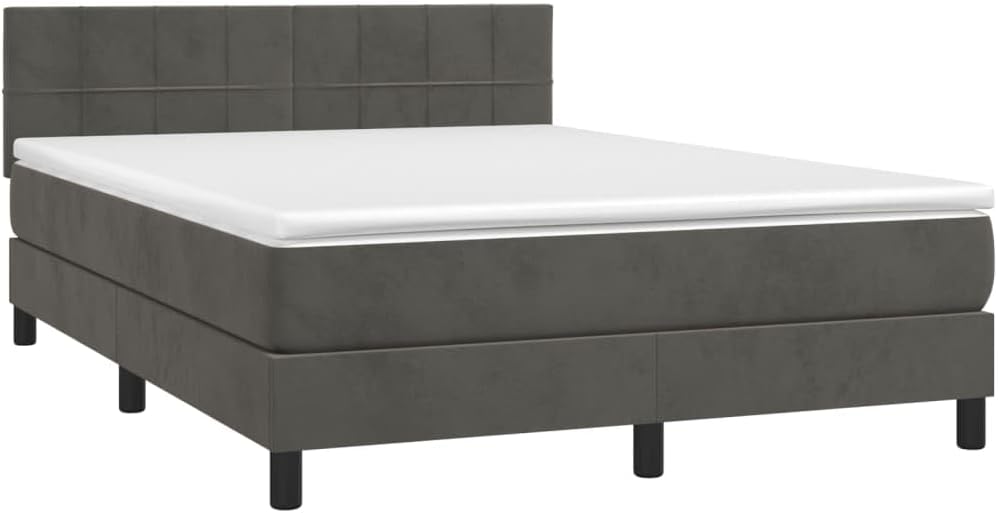 Bettgestell, Boxspringbett mit Matratze & LED Dunkelgrau 140x190 cm Samt, vidaXL