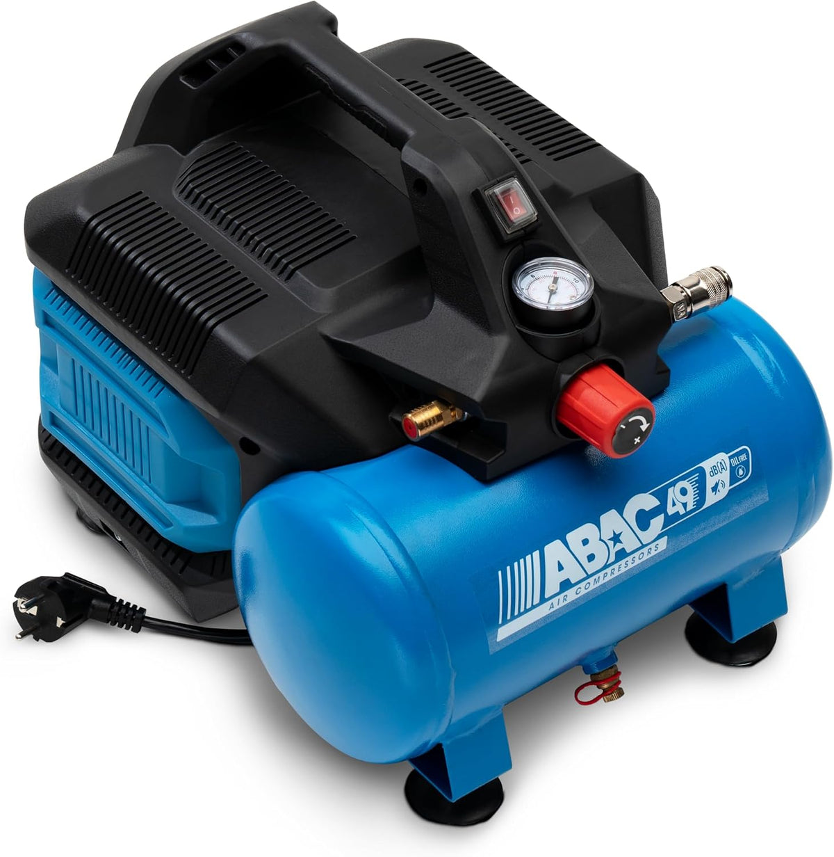 ABAC Geräuscharmer Tragbarer Luft Kompressor, EASE-AIR 6, Maximaler Druck 8 Bar, Leistung 0, 75 PS, 6-Liter-Tank, Geräuschpegel 49 dB