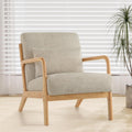 Sessel Accent, mit Kissen, LoungeStuhl mit Armlehnen&Holzrahmen, Stoff Hellgrau, XH.Easy Go