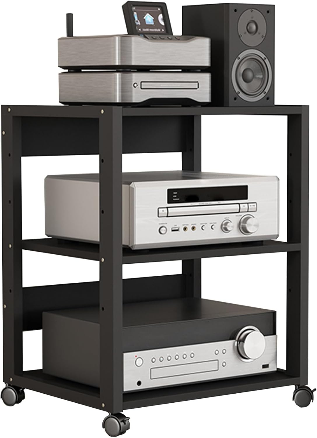 Regal HiFi Rack HiFi, Stereo-Komponenten-Rack mit Rollen, 3-4-stufige HiFi-Lautsprecherständer, AV-Medienständer, 3 Layer), YLLFFLL