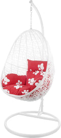 Hängesessel ® Komplettset, mit Gestell & Kissen, Poly-Rattan, Lounge (Gestell- und Korbfarbe: weiß, Kissen: Pfoten Nest (3011_paw)), Kideo