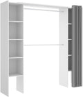 Kleiderschrank OFFENER, MIT VORHÄNGEN BASTET - Weiß Offene Garderobe mit 2 Säulen und Vorhang. 2 Kleiderstangen. 10 Regale. Verstellbare Maße., Vicawu