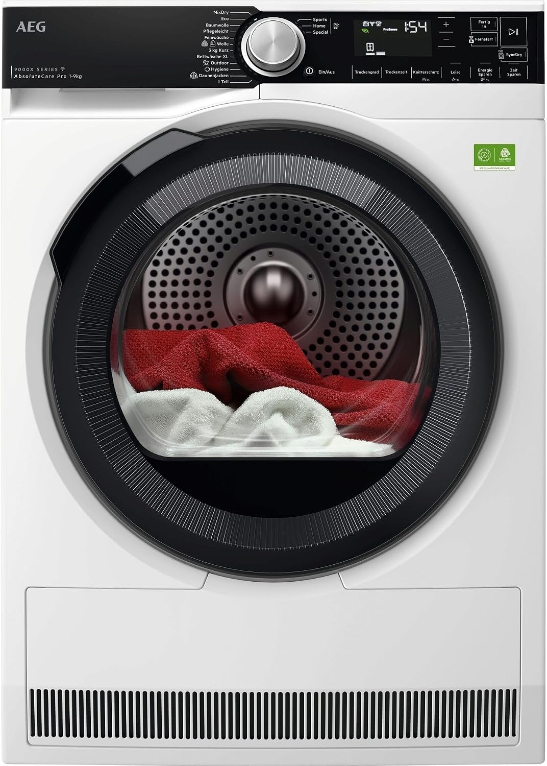 AEG WiFi Wärmepumpentrockner, 9 kg mit SmartDry, Serie 9000X AbsoluteCarePlus - Daunentrocknung, 3D-Scan Restfeuchteermittlung, Trommelbeleuchtung