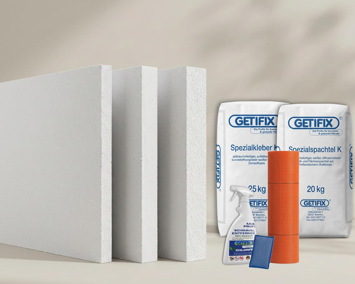 GETIFIX Hausdämmung, Klimaplatte-Set 25 mm für 50 m², feuchteregulierende Kalziumsilikatplatten, Dämmplatten, verbessert das Raumklima, Schimmelschutz
