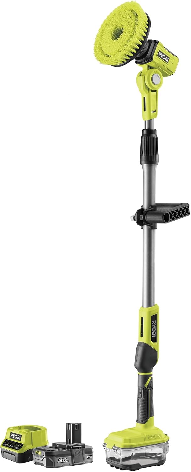 RYOBI Schrubber & Bürsten, 18 V ONE+ Akku-Reinigungsbürste R18TPS-120G, teleskopierbar, rotierender Bürstenkopf, 15 cm, inkl. 2