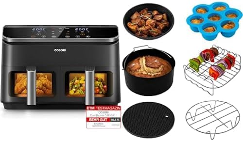 Cosori Heißluftfritteuse, 8.5 Liter, 2 Zonen, Touch Control, BPA-frei, Spülmaschinenfest, Küchengeräte