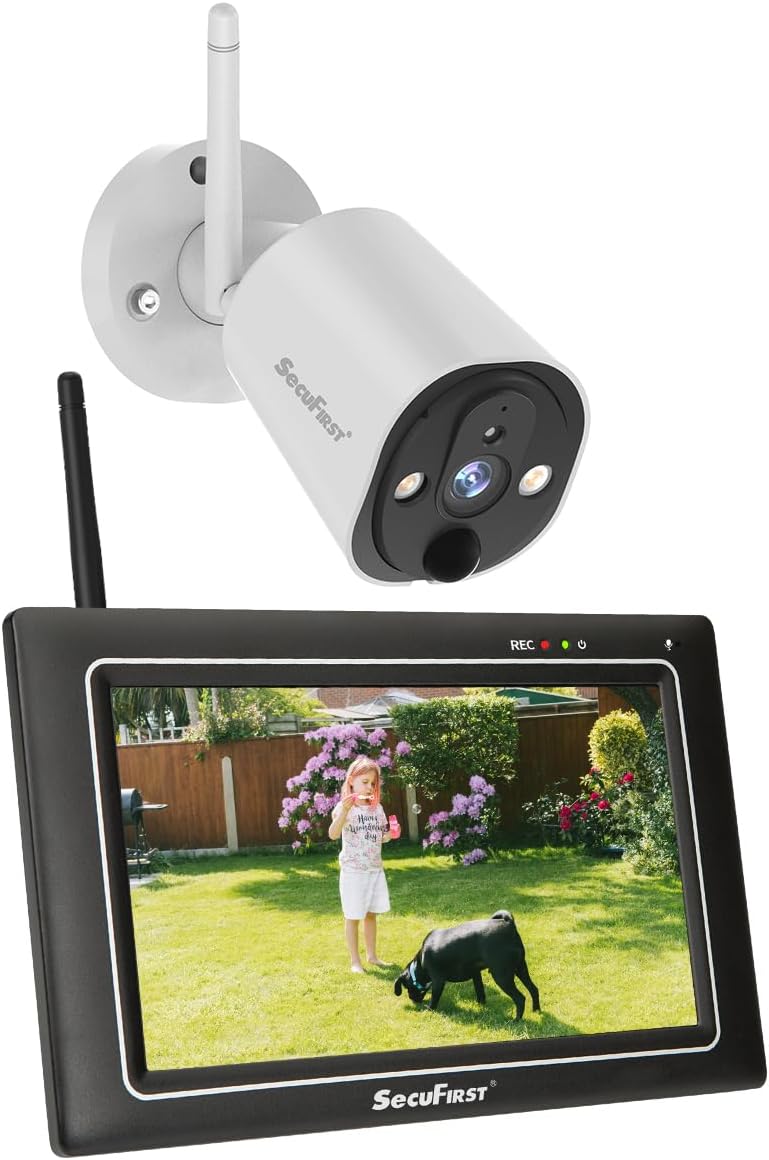 SecuFirst Überwachungskameras, 2K Überwachungskamera Aussen mit Monitor, Arbeiten ohne WLAN