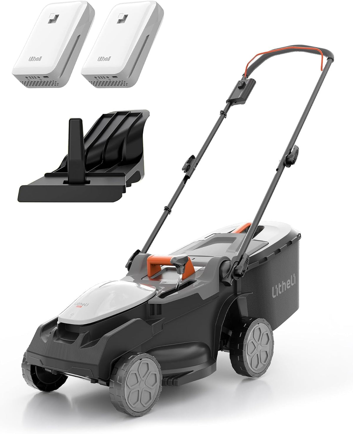 LiTHELi U20 Akku Rasenmäher, Elektro, 38cm Schnittbreite, bis 300 m², 40L Fangkorb, 25-75 mm Schnitthöhe, inkl. 2 × 4, 0 Ah Akkus