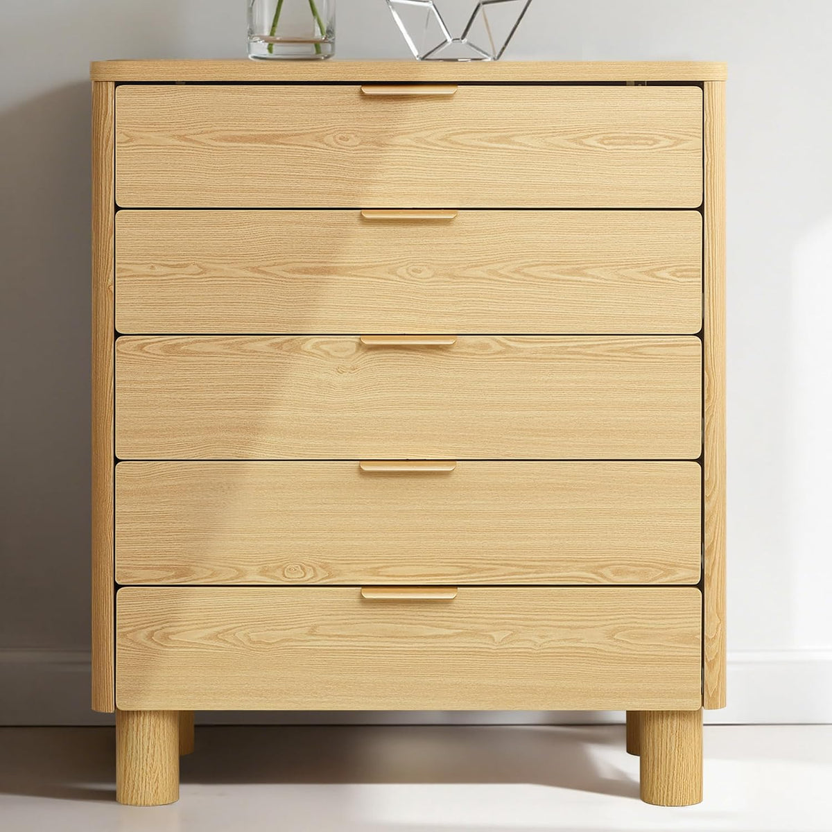 Kommode, 95 cm, 5 Schubladen mit Rillen-Design, Hometopia