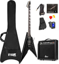 MAX E-Gitarren-Sets, GigKit Rock Style E-Gitarre, E Gitarren Set mit Gitarrenverstärker, Tasche, Plektrum, Stimmgerät Gitarre, Instrumentenkabel