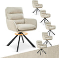 Esszimmerstuhl, Drehbar 6er mit Armlehne, 360° Drehbarer Einzelstuhl mit Doppelter Rückenlehne und Abnehmbarem Sitzkissen, Beige, Bon Furni