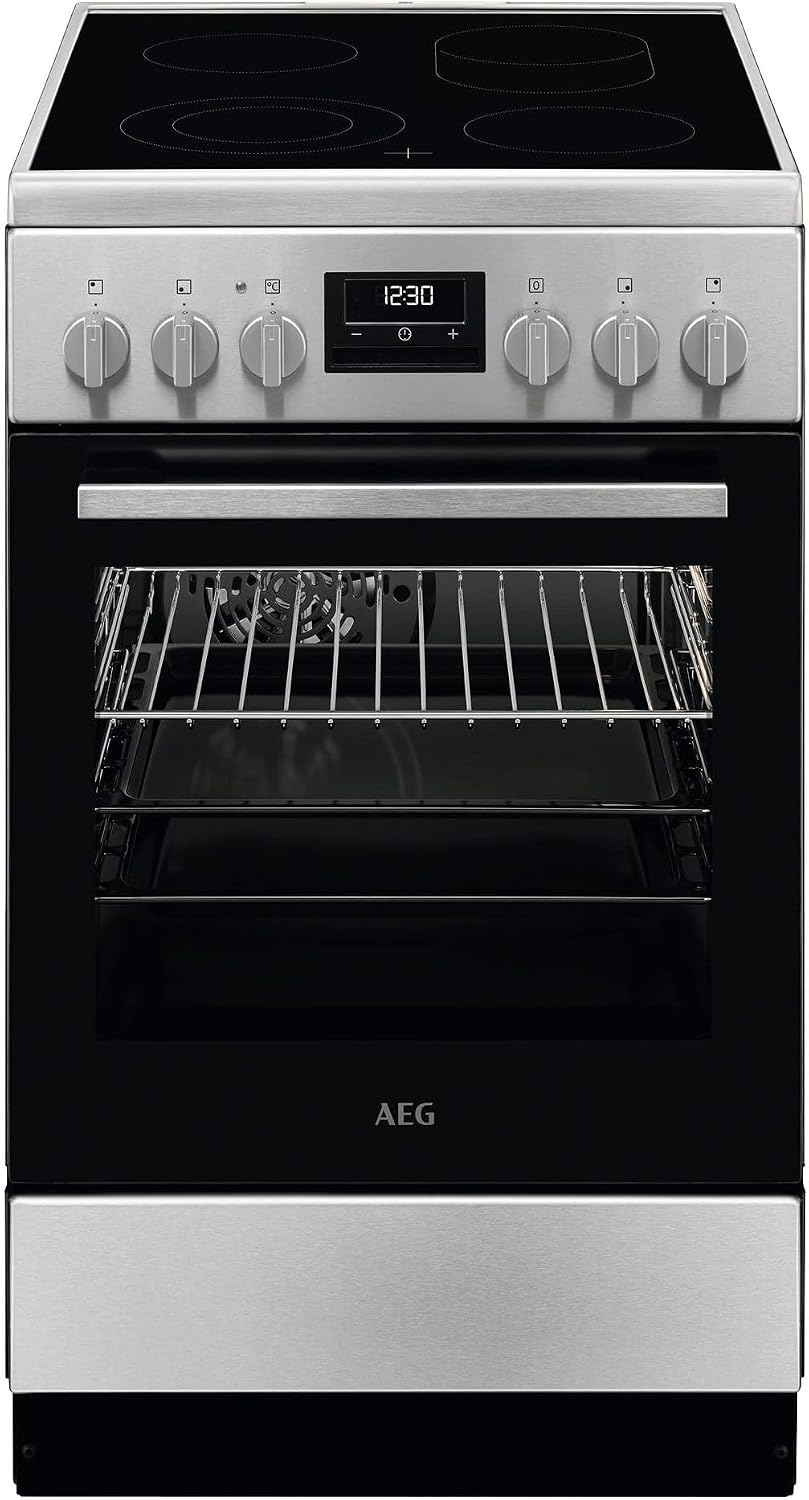 AEG Standherd mit Glaskeramik- Kochfeld, 50cm, 1 Paar Teleskopschienen, Bräter- und Mehrkreiskochzone, Grill, Edelstahl mit Antifingerprint