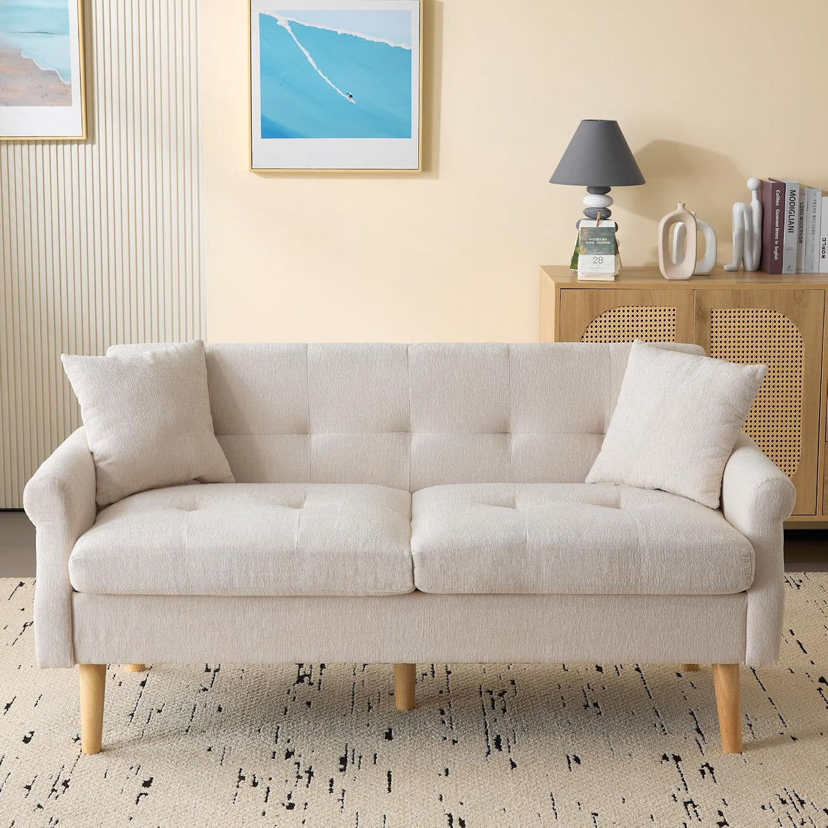 Sofa, 2 Sitzer, 2er Sofa mit 2 Kissen, Kleine Stoffcouch Küchensofa mit Armlehne, Mini Sofa Gepolsterte Couch Loveseat, für Wohnzimmer/Wohnung/Büro