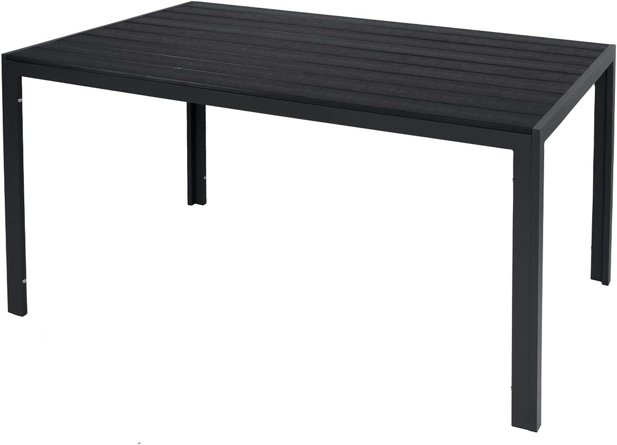 Esstisch Gartentisch anthrazit schwarz, Pflegeleicht Gartenmöbel Tisch Aluminium Tischplatte Non Wood Holzimitat wetterfest 150 × 90 × 74cm, FineHome