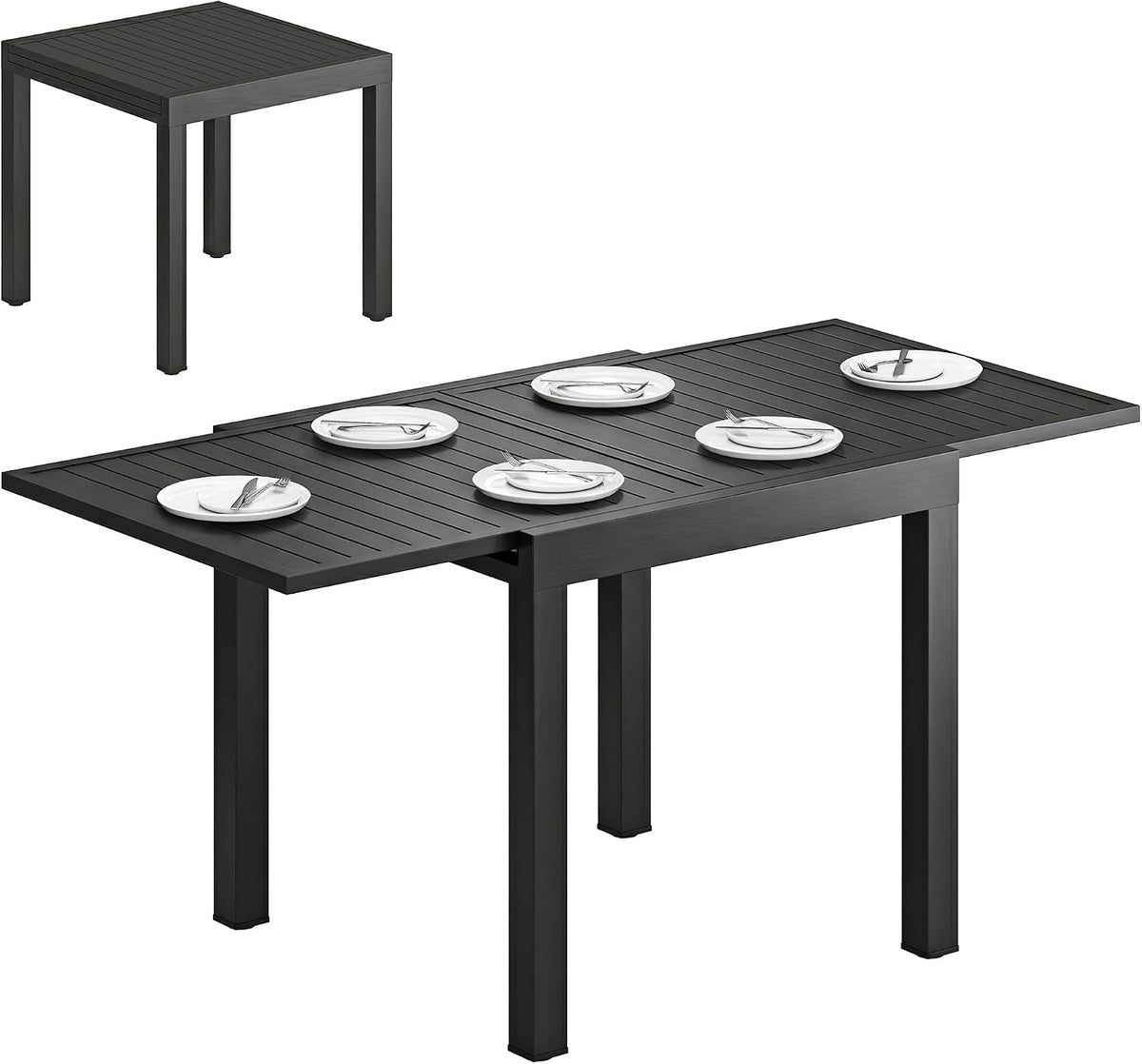 Esstisch, Gartentisch Ausziehbar für 4-6 Personen 80/160 x 80 cm Schwarz, Outsunny