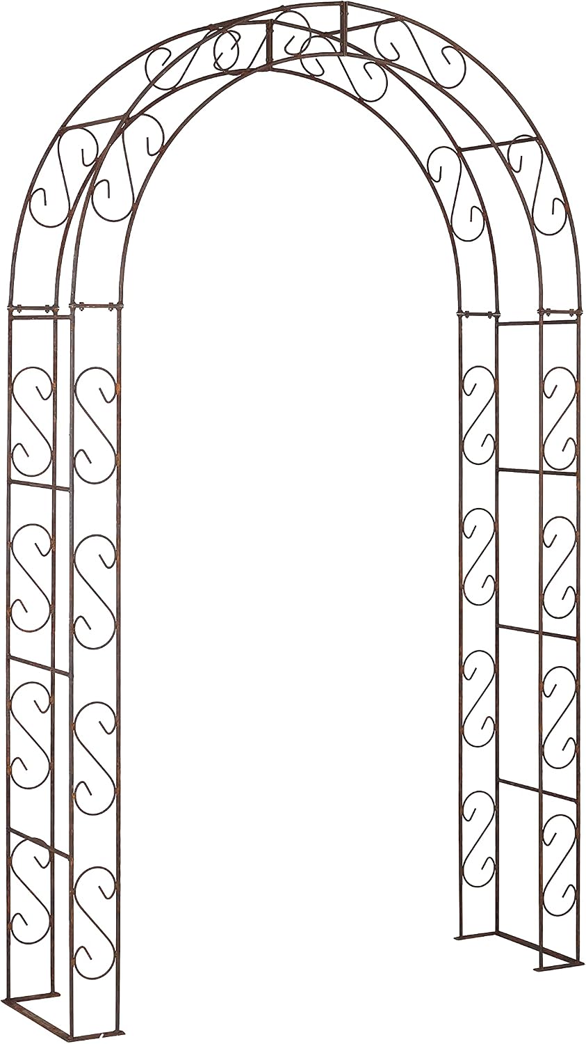 Hirsch Terracotta 140cm Rosenbogen Breite Rund aus Metall stabil Vollmaterial mit Edelrost Rankgitter, Höhe 245cm Tiefe 40cm