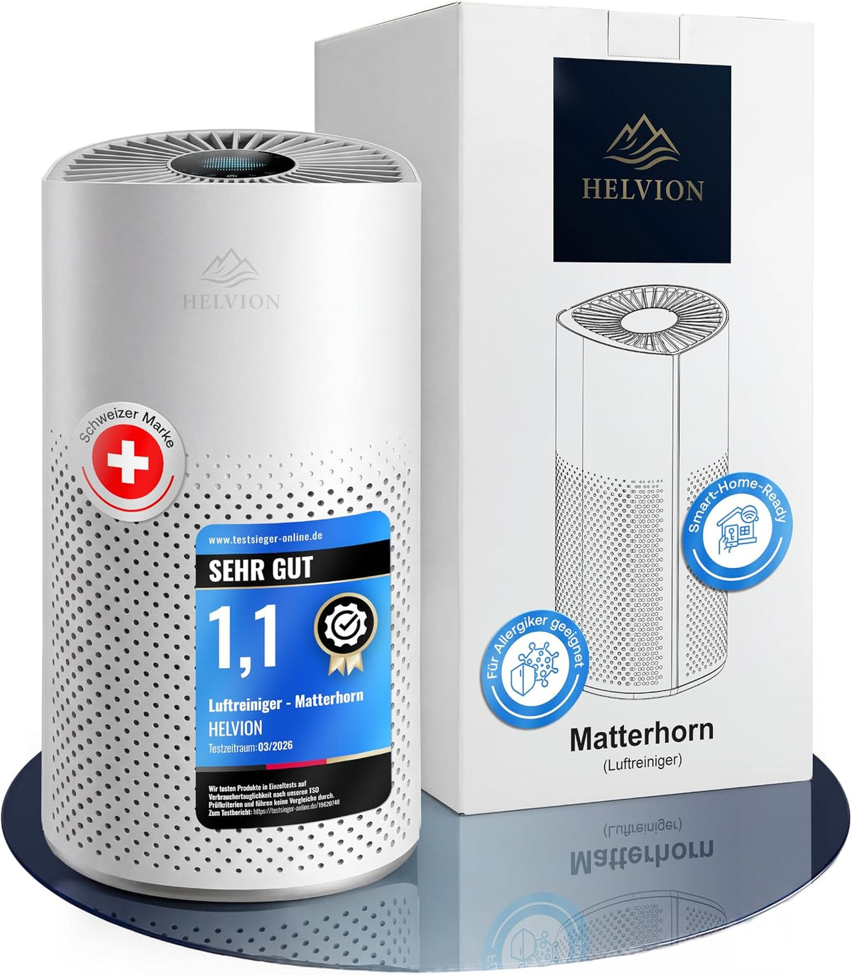 HELVION Luftreiniger, Allergiker 200m³/h CADR Ionisator Geruchsneutralisierer für Räume ≤ 25m²