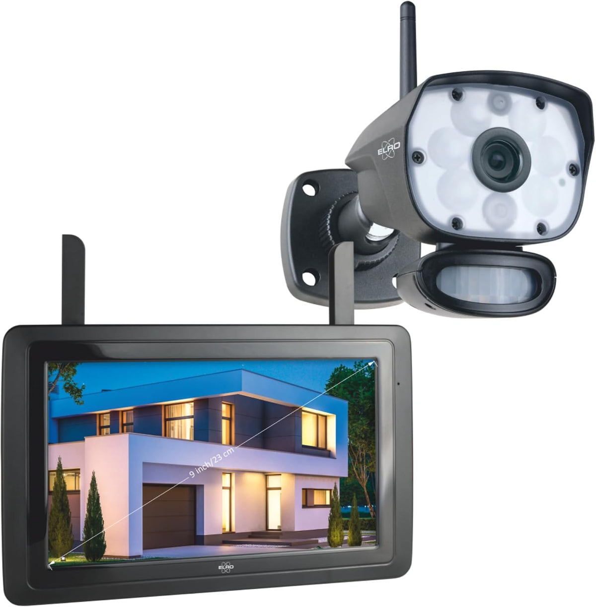 ELRO CZ60RIPS 1080P HD Color Night Vision Überwachungs- Kamera, Set mit 9' Bildschirm und App, 2-teiliges Set