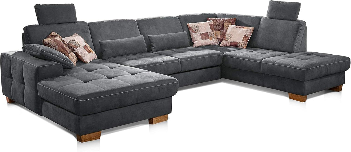 Sofa 2 Wohnlandschaft Puccino mit Federkern Bettfunktion Sitztiefenverstellung und Kopfstützen