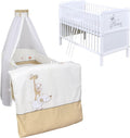 Kinderbett 60x120 Babybett Komplett Set Max Prince weiß, umbaubar zum Juniorbett inkl. Bettwäsche Set Komplett (Zirkus beige), Generic