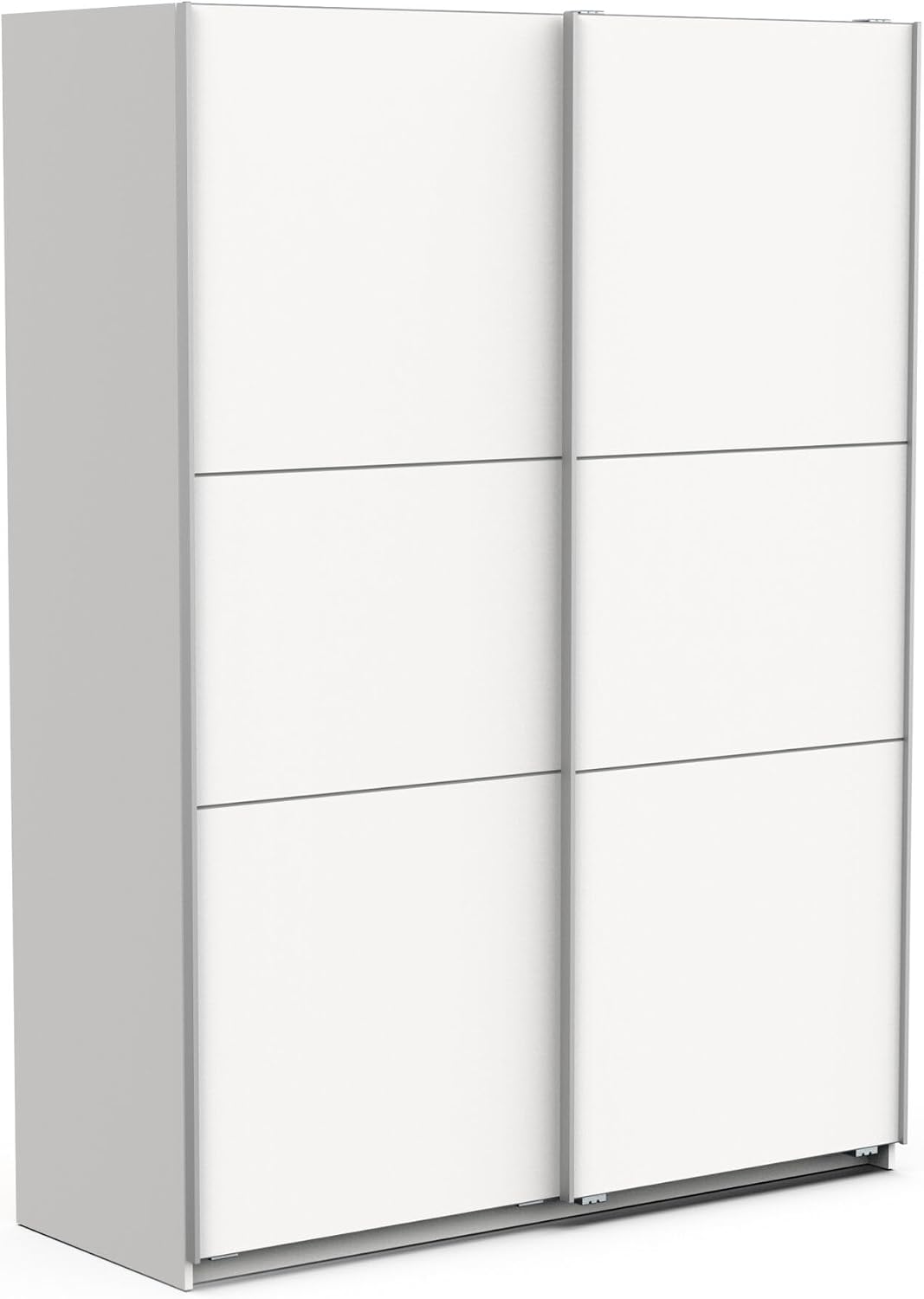 Kleiderschrank 190025 Schiebetür und modernem, Farbe Weiß matt und Metall-Finish, 148 × 59, 9 × 203 cm, Holzwerkstoff, grau, Demeyere