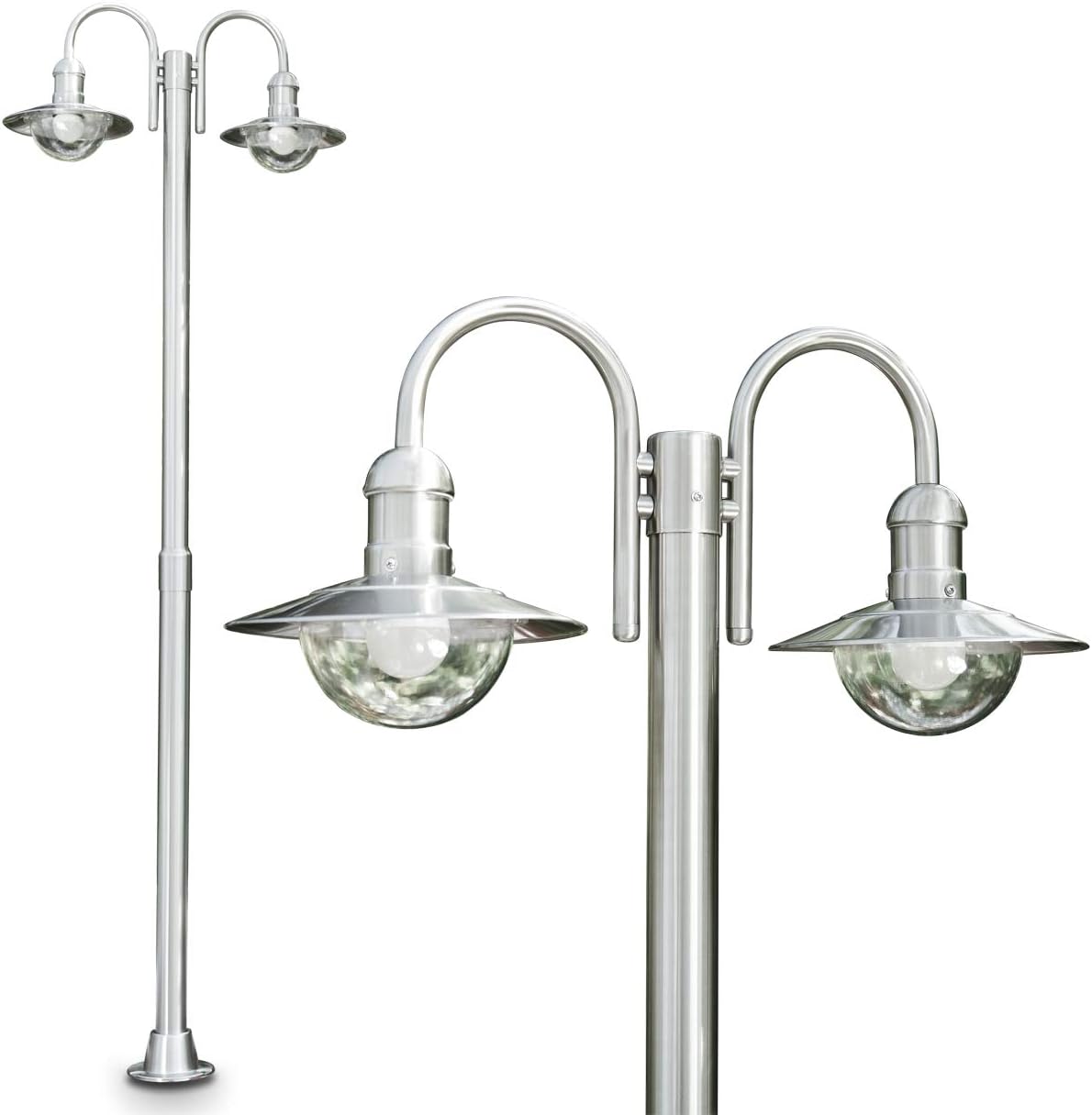 HOFSTEIN Pfostenlichter, Kandelaber Elima, Außenwegeleuchte aus Metall/Kunststoff in Edelstahlfarben/Klar