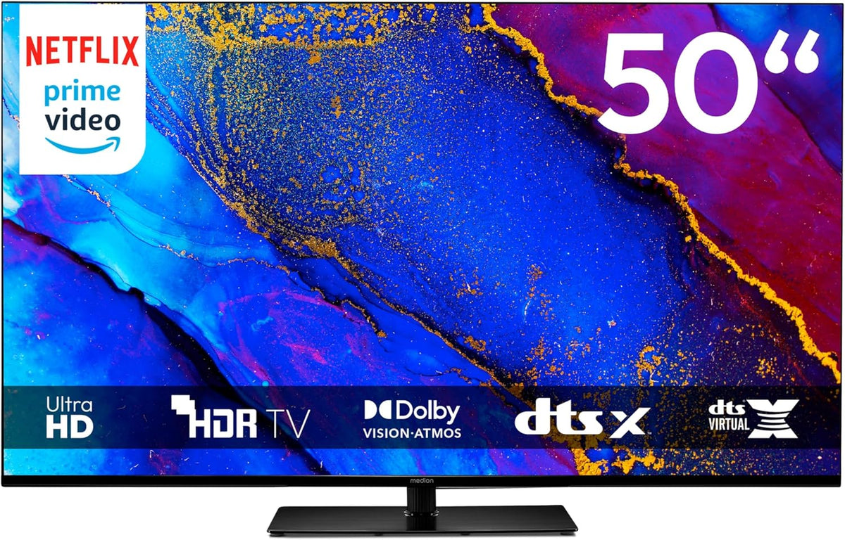 MEDION 125 7 (50 cm Zoll) Fernseher, (Smart TV, 4K, Dolby Vision HDR, Prime Video, Disney+, Dolby Atmos, DTS X, kompatibel mit Google TV, PVR