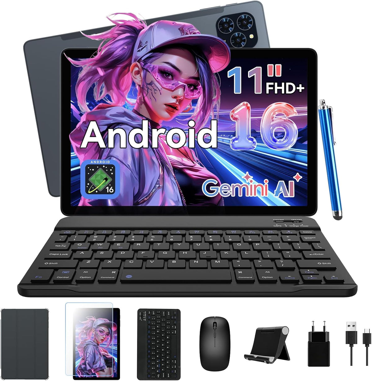 Zenva Tablet PCs, 11 Zoll Tablet mit Tastatur, Android 16, 24GB RAM (8+16), 128GB, WiFi