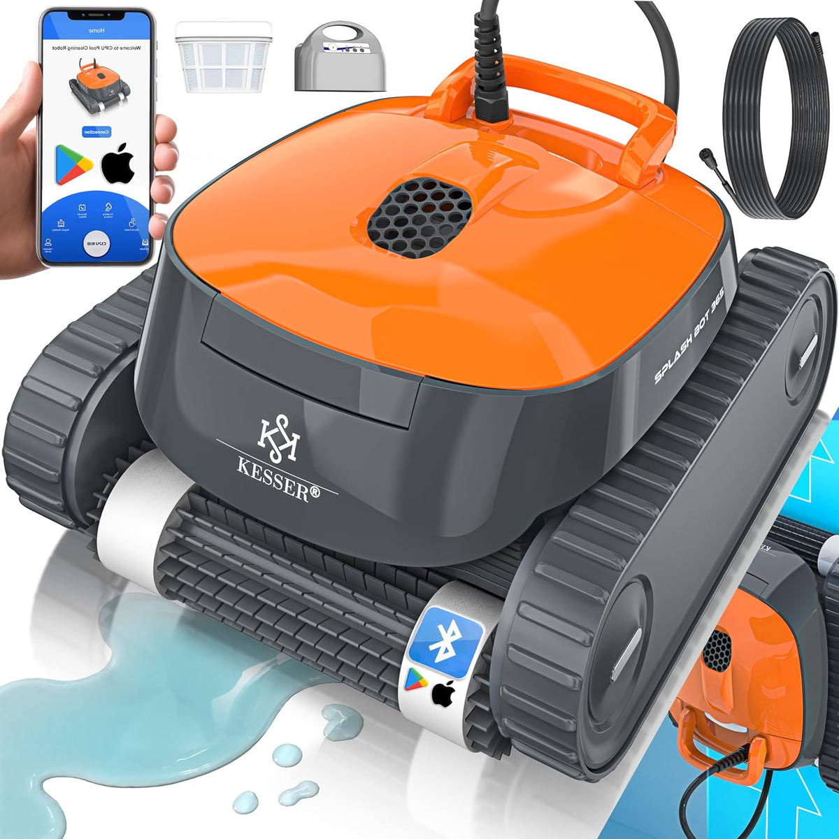 Poolroboter ®, für Boden und Wand bis 100 m², Wasserlinienreinigung, automatischer Poolreiniger mit App-Funktion & Kontrollmodul