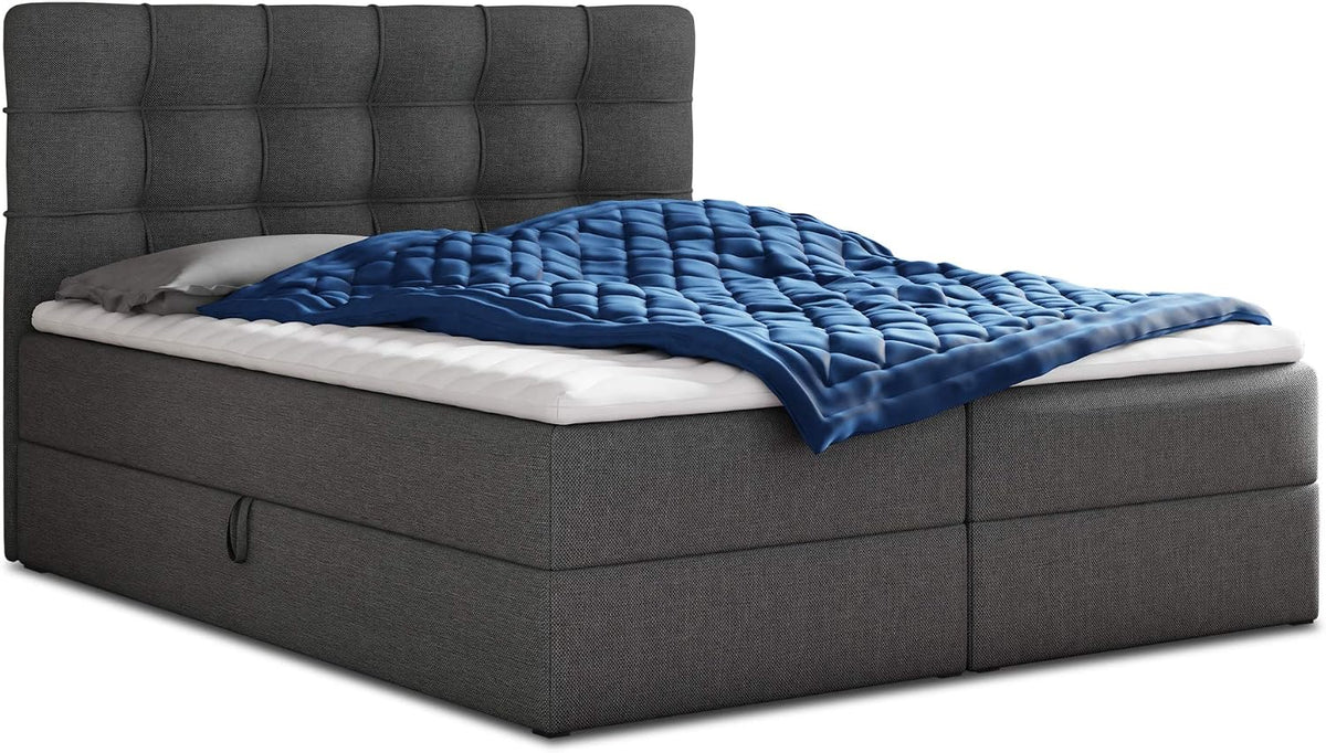 Boxspringbett, Best mit 2 Bettkästen, Doppelbett mit Bonell-Matratze und Topper, Polsterbett, Bettgestell, Stilvoll, Schlafzimmer (Graphit (Inari 94)