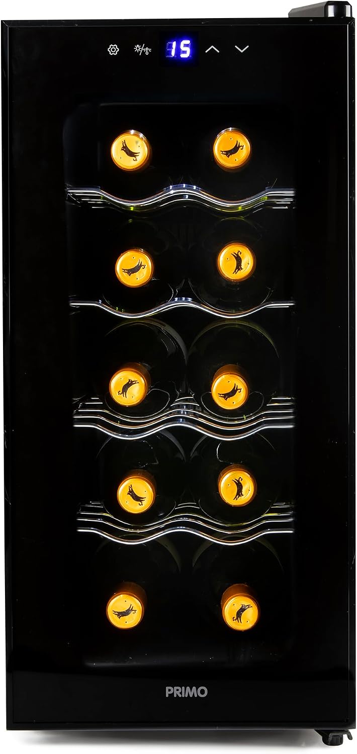 Weinkühlschrank PR170WK, Freistehend, 10 Flaschen, 28 Liter, Klasse E, Schwarz, PRIMO