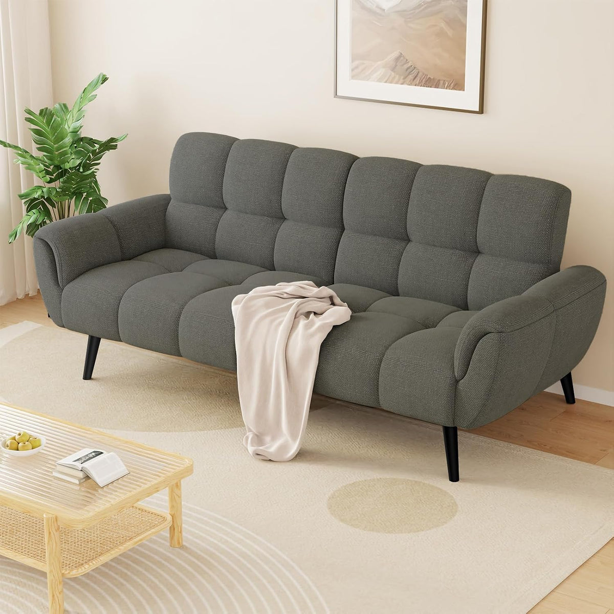 Sofa, Mit Schlaffunktion, Klappsofa Sofa 3 Sitzer, Schlafsofa 155 × 85cm, Bequemes Geeignet Für Wohnzimmer, Schlafzimmer, Büro, JIEXI