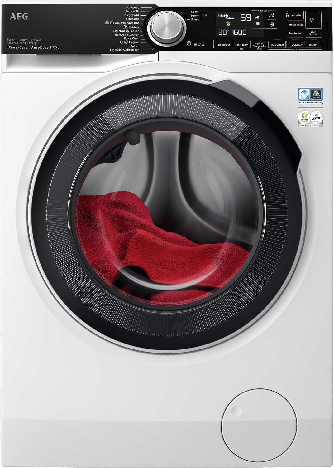 AEG Heizgeräte, WiFi Waschtrockner, 11 kg Waschen, 7 kg Trocknen, D/A-10%, Serie 8000 PowerCare, Faserschonendes Waschen und Trocknen