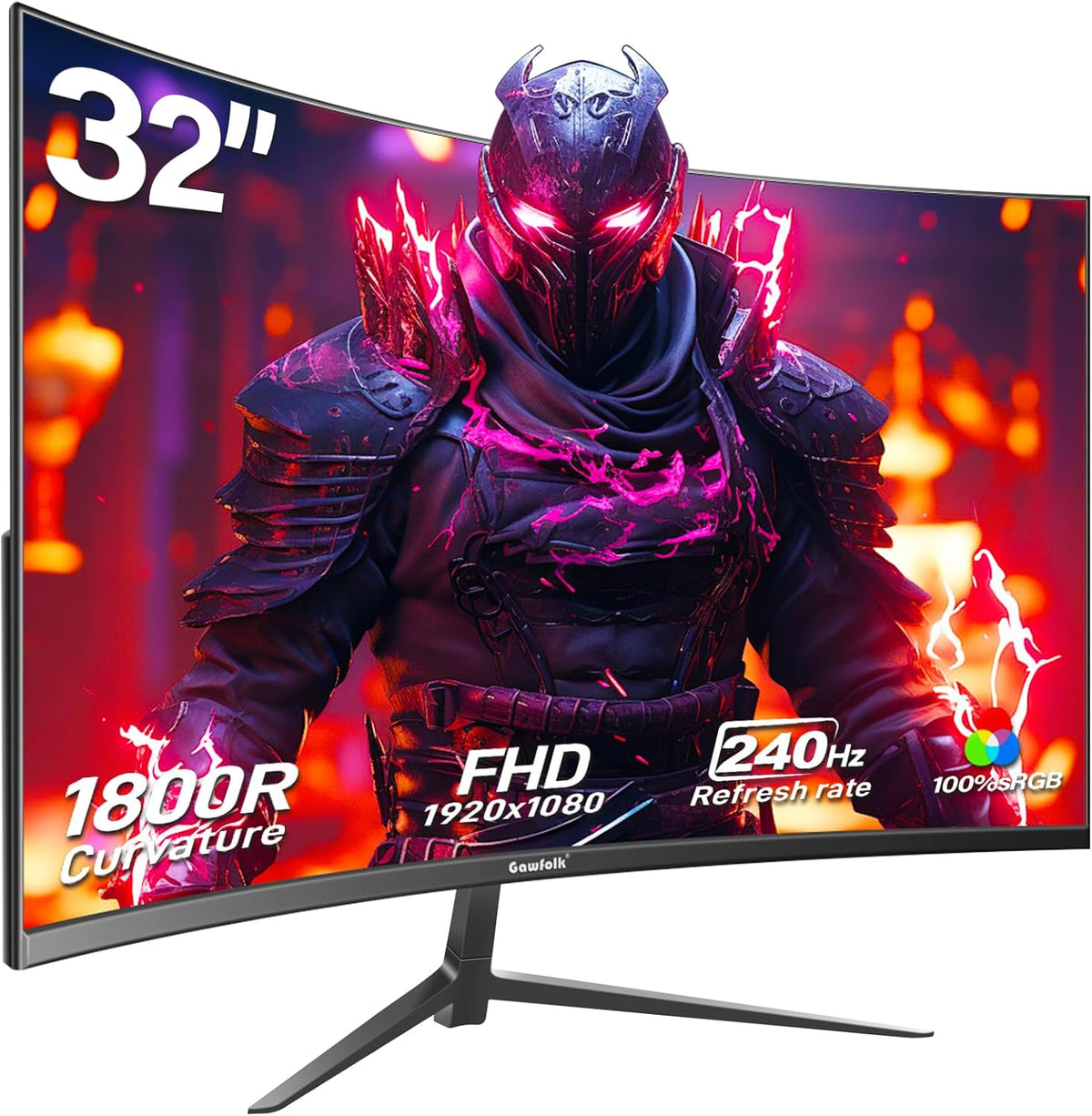 Gawfolk Monitor,   Gaming Monitor 32 Zoll Curved, 240Hz PC Bildschirm Full HD