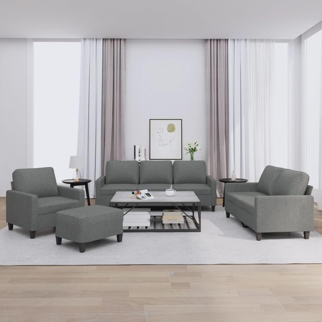 Sofa 4-TLG., garnitur mit Kissen Dunkelgrau Stoff, strapazierfähiges Wohnzimmer Set mit bequemer Polsterung