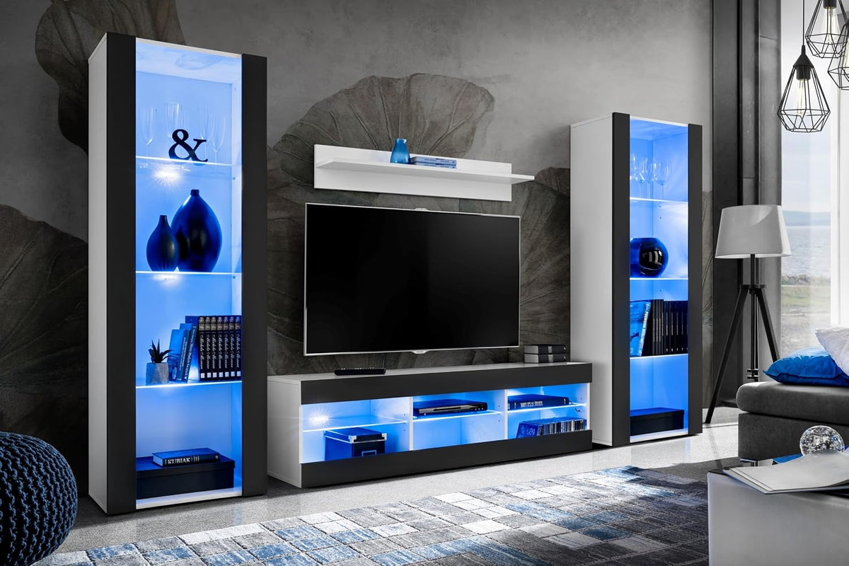Komodee Wohnzimmersets, Wohnwand TV Tivoli Grande A1 Schwarz/Weiß 250x159x35 cm