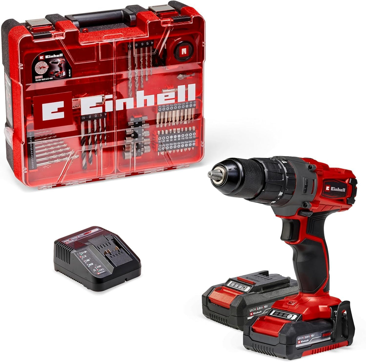 Einhell Akku-Bohrschrauber, Akku-Schlagbohrschrauber TE-CD 18/2 Li-i +64 (2x2, 0Ah) Power X-Change (Li-Ion, 18 V, 44 Nm, 2-Gang-Getriebe, inkl. 2x 2