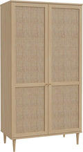 Kleiderschrank CALASETTA 110 Schrank Boho Stil Wiener Geflecht, mit 2 Türen Kleiderstange Einlegeböden Holz Dekor: Elegancia Eiche/Technorattan