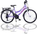 Talson Straßenfahrräder, 24 Zoll Kinderfahrrad 21-Gang Shimano Drehgriffschaltung Lila-Weiss mit Beleuchtung nach STVO