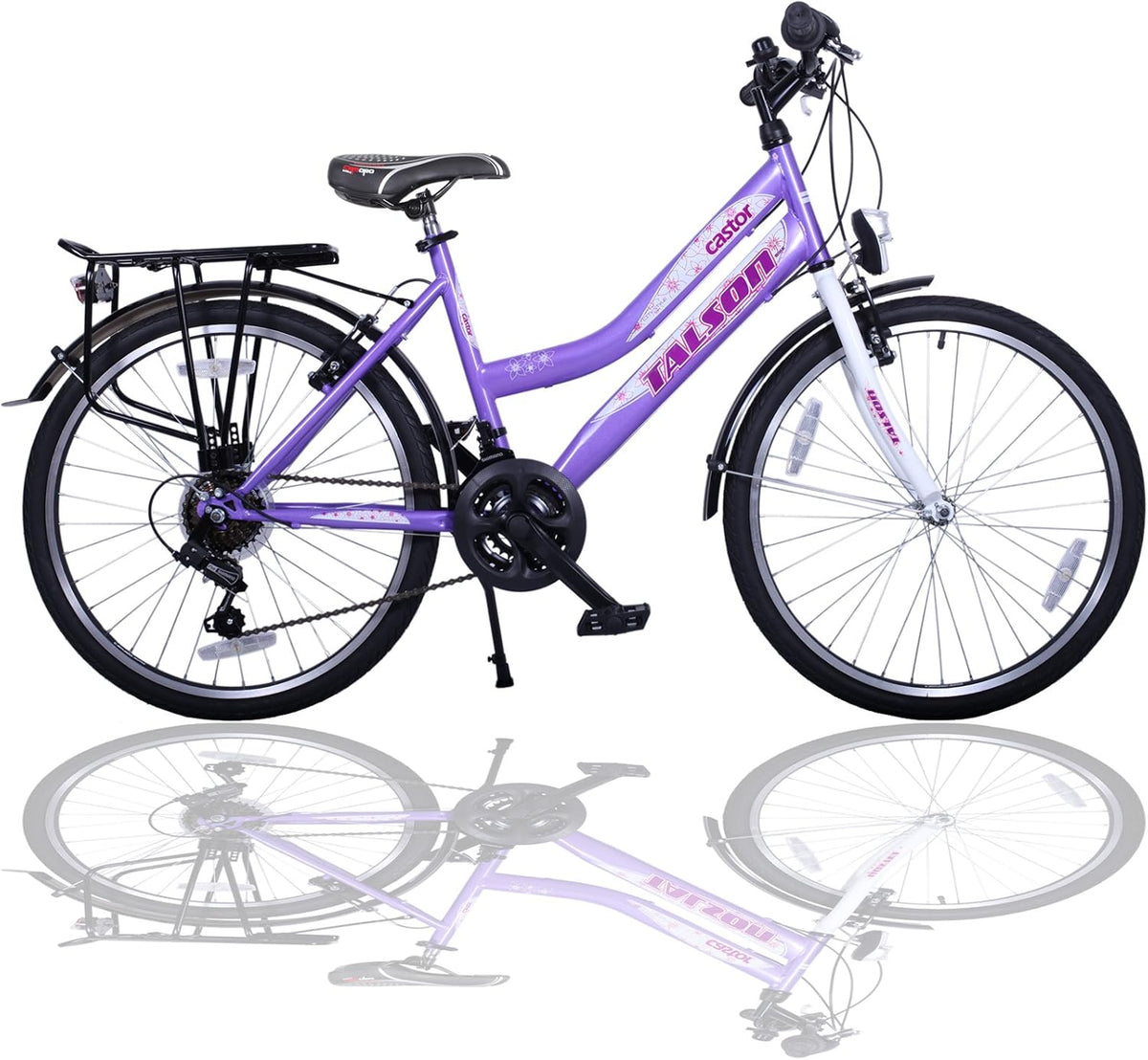 Talson Straßenfahrräder, 24 Zoll Kinderfahrrad 21-Gang Shimano Drehgriffschaltung Lila-Weiss mit Beleuchtung nach STVO