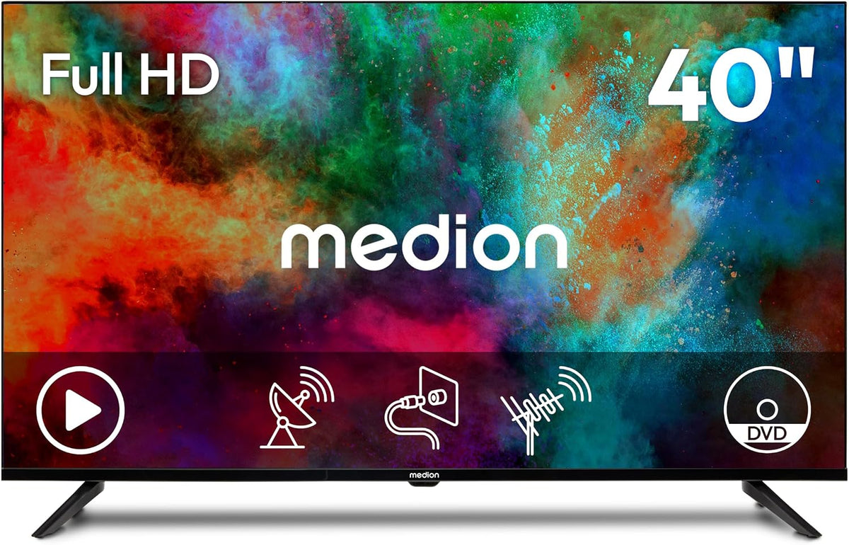 MEDION 100 3 (40 HD cm Zoll) Full Fernseher, (integrierter DVD-Player, Triple Tuner Receiver DVB-T2 DVB-C DVB-S2, 2 x HDMI, USB, Sleeptimer