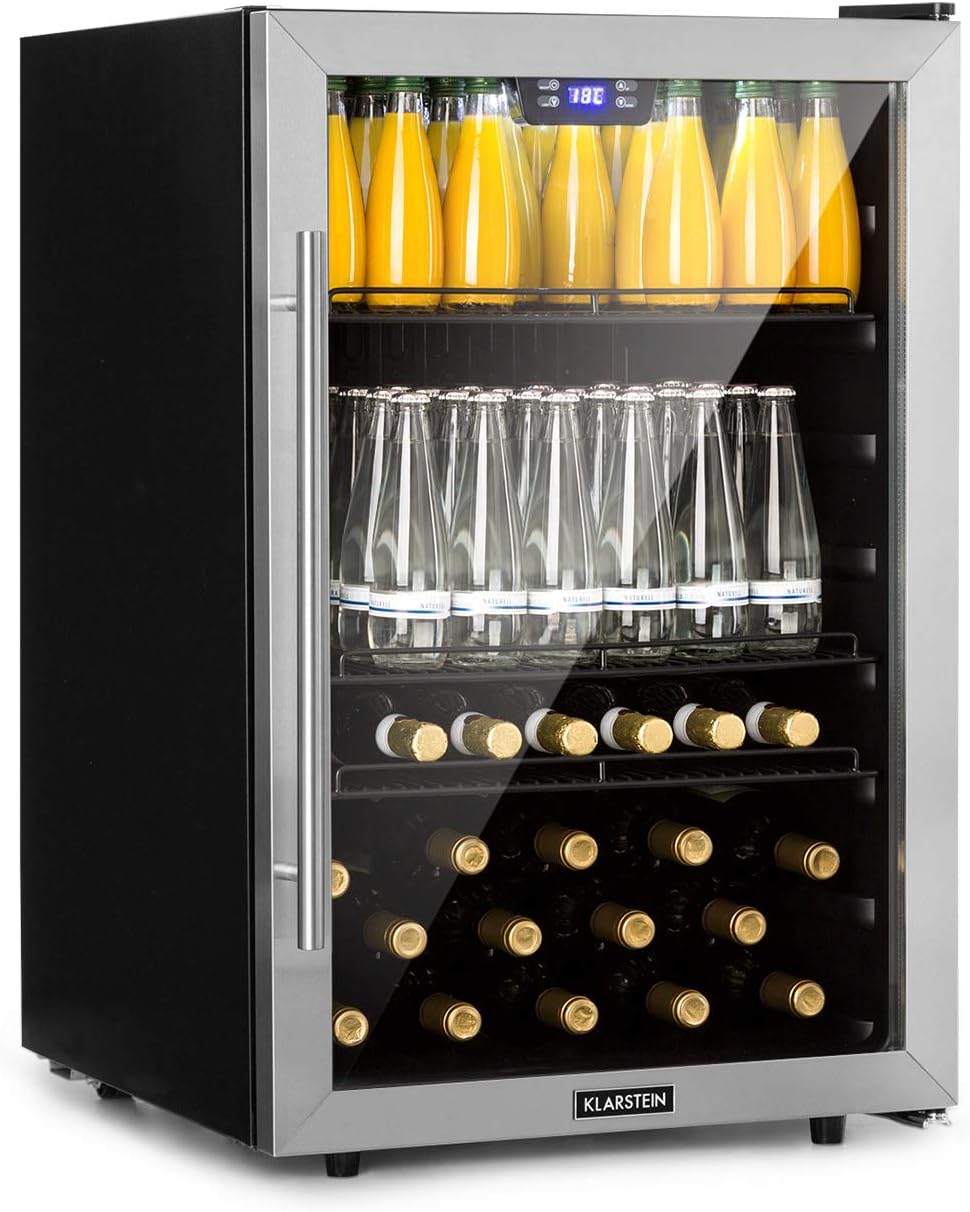 Getränkekühlschrank Beersafe, 147 L, Kühlschrank mit Glastür, Silber-Schwarz, Klarstein